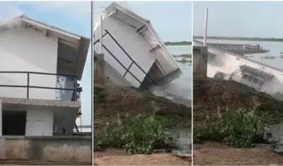 Así cayó la caseta del ferry en Salamina.