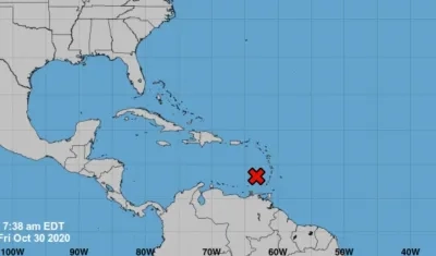 Punto en donde se encuentra actualmente el disturbio con probabilidad de convertirse en depresión tropical. 