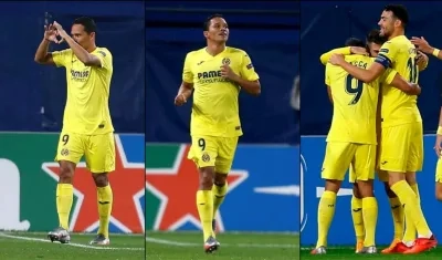 Celebración del gol 150 en Europa de Carlos Bacca.