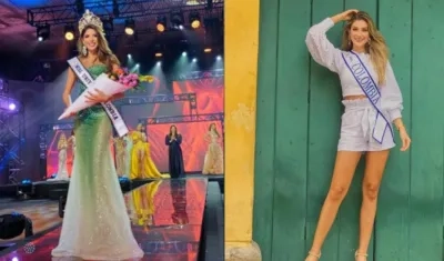 Laura Olascuagua como Miss Universe Colombia 2020, y a Srta. Colombia 2020 María Fernanda Aristizábal Urrea.