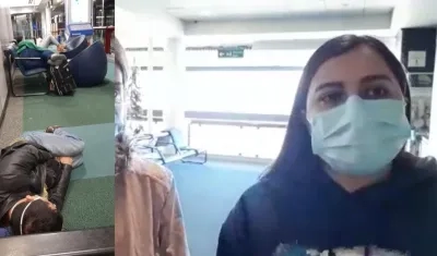 Yesica Orozco sufre junto a otros colombianos en el aeropuerto de Santiago. 