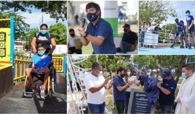 El alcalde Pumarejo, su esposa Silvana, y un sacerdote en la entrega del parque La Inmaculada en Las Palmas.