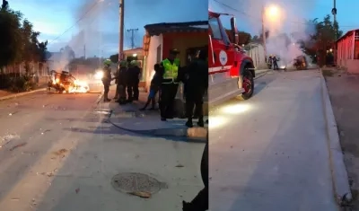 El motocarro donde se movilizaban dos de los protagonistas de la riña fue incendiado. 