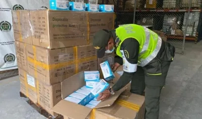 Tapabocas decomisados en Cartagena. 