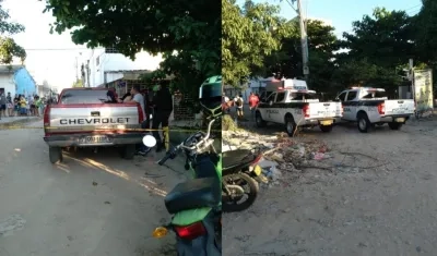 El hombre quedó tendido dentro de esta camioneta roja. La Policía acordó el área. 