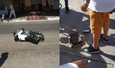 La motocicleta en la que se movilizaban los presuntos ladrones y el arma que le hallaron. 