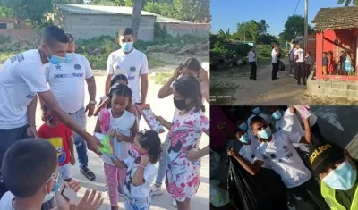 Momentos en que eran entregados los regalos en el barrio La Sierrita.