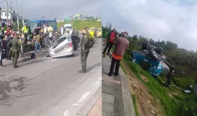 El vehículo donde iba la familia y el camión cisterna implicado en el accidente. 