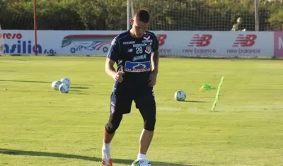 Juan David Rodríguez en su primer entrenamiento con Junior. 