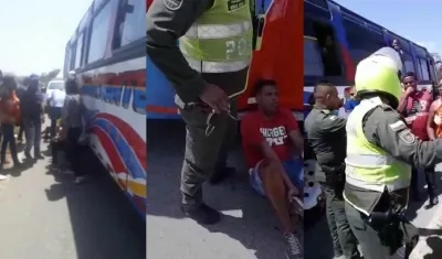 La Policía en el lugar con uno de los presuntos atracadores que resultó herido en su tobillo izquierdo.
