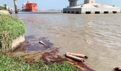 Imagen del aceite en cercanías a la bocatoma.