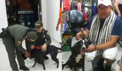 Momento de la devolución del canino/dueño de 'Capitán' junto a su mascota.