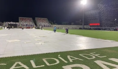 Las estibas que le colocaron a la grama.