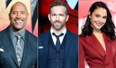 Dwyayne Johnson, Ryan Reynolds y Gal Gadot, protagonistas de la cinta.