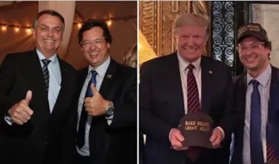 Fabio Wajngarten con Jair Bolsonaro y en otra foto con Donald Trump.