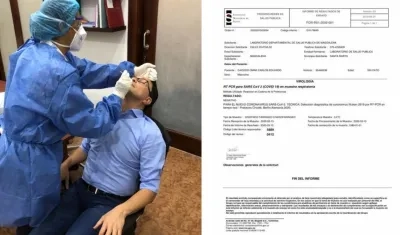 El gobernador Carlos Caicedo practicándose la prueba del Covid-19 y los resultados.