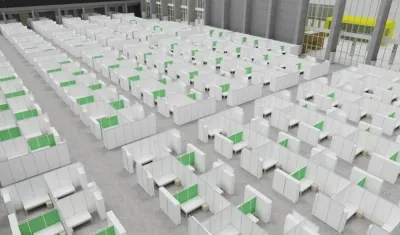 Render de la adecuación del Puerta de Oro como hospital de campaña.