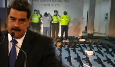 Nicolás Maduro y el arsenal de guerra incautado.