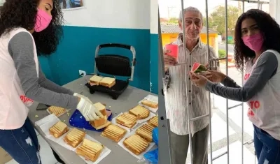 Melanee Cantillo durante la preparación y entrega de los alimentos.