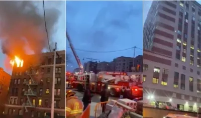 Imágenes del incendio el Bronx, en NY; los bomberos y el hospital que se ubica al frente.