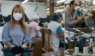 Elsa Noguera visita la Zona Franca, donde confeccionan trajes protectores.