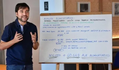 El Alcalde Jaime Pumarejo detallando los costos de las ayudas alimentarias.
