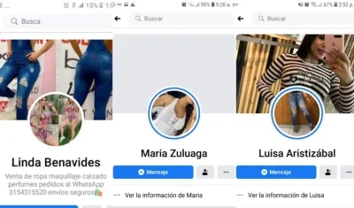 Algunos de los falsos perfiles en Facebook, utilizados por estafadores