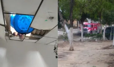 Bomberos atendieron la caída de un tanque elevado en una vivienda en el barrio Moras IV etapa.