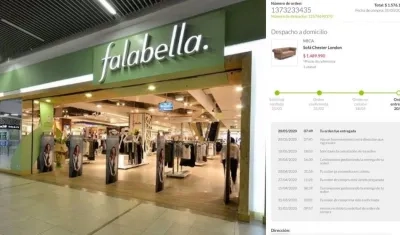 Imagen de Falabella y la factura del sofá comprado.