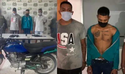 Los tres capturados con la granada.