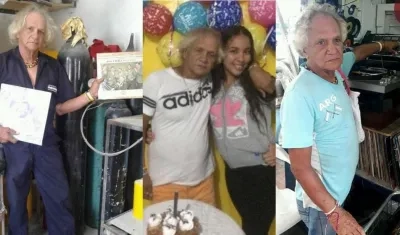 Pekos en su faceta de vendedor de LP y en familia.