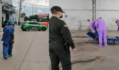 ‘Paciente’ con ropa quirúrgica caminando en la calle
