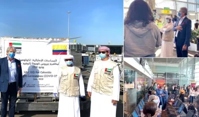 El Embajador de Colombia en EAU recibió una donación y despidió a los colombianos que retornan al país.
