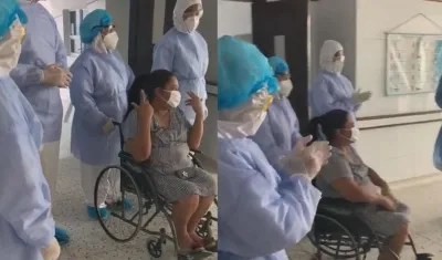 La paciente de 54 años, al salir recuperada del Covid-19 del CARI.