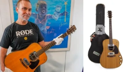 El lote de guitarra de Cobain también incluye la funda original del instrumento.
