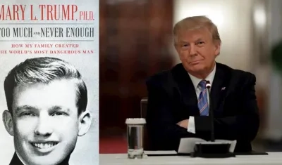 Portada del libro y Donald Trump.