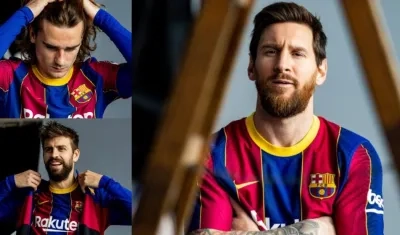 Antoine Griezmann, Gerard Piqué y Lionel Messi.