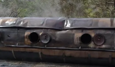 Camión cisterna que explotó.