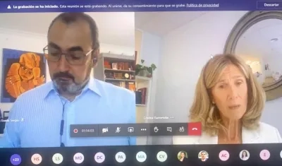 Sergio Díaz-Granados en un foro virtual en Bogotá con la presidenta de la Fundación Cotec, Cristina Garmendia.