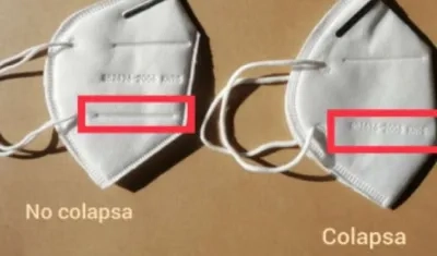 Imágenes de la mascarilla que no colapsa y la que sí.