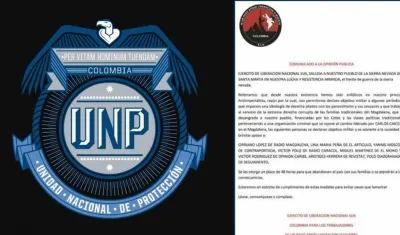 Imágenes de UNP y del panfleto amenazante.