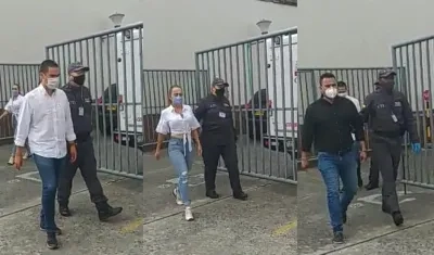 Alcalde de La Victoria (Valle del Cauca), Mario Alejando Reyes;la contratista María Borinque Guevara y el Secretario de Gobierno, Jaime Vivas.