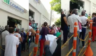 Aglomeración de usuarios frente a las instalaciones de Comparta EPS.