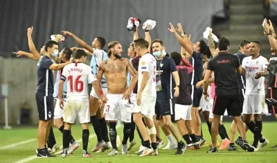 Celebración de los jugadores del Sevilla.