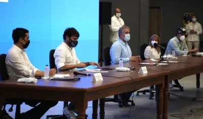 El Presidente Iván Duque, el Alcalde Jaime Pumarejo y la Gobernadora Elsa Noguera.