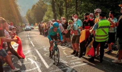 Miguel Ángel 'Superman' López, ciclista colombiano, durante la contrarreloj. 