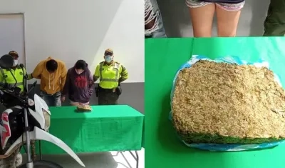 La pareja fue sorprendida con medio kilo de marihuana. 