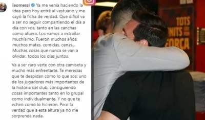 La despedida de Messi a Suárez.