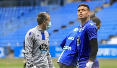 Lucho García durante el calentamiento. 