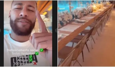 Neymar y la mesa donde comieron su cena de año nuevo. 